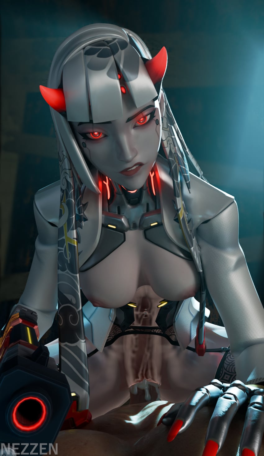 3d blender cowgirl_position creampie gun_pointing internal internal_cumshot lipbite nezzen overwatch overwatch_2 pov pov_eye_contact riding_penis shion_(overwatch)