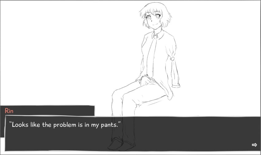 bulge futanari human intersex katawa_shoujo pants shirt short_hair sketch smile tezuka_rin tie