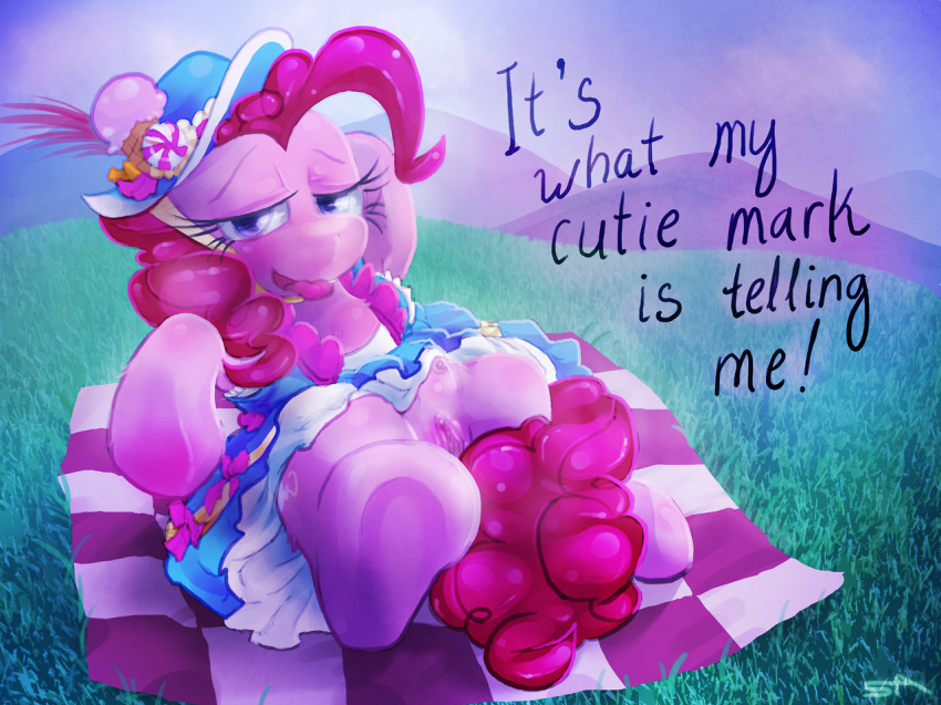 equine female friendship_is_magic hat horse my_little_pony pinkie_pie_(mlp) pony pussy straight_hair text thepinkling