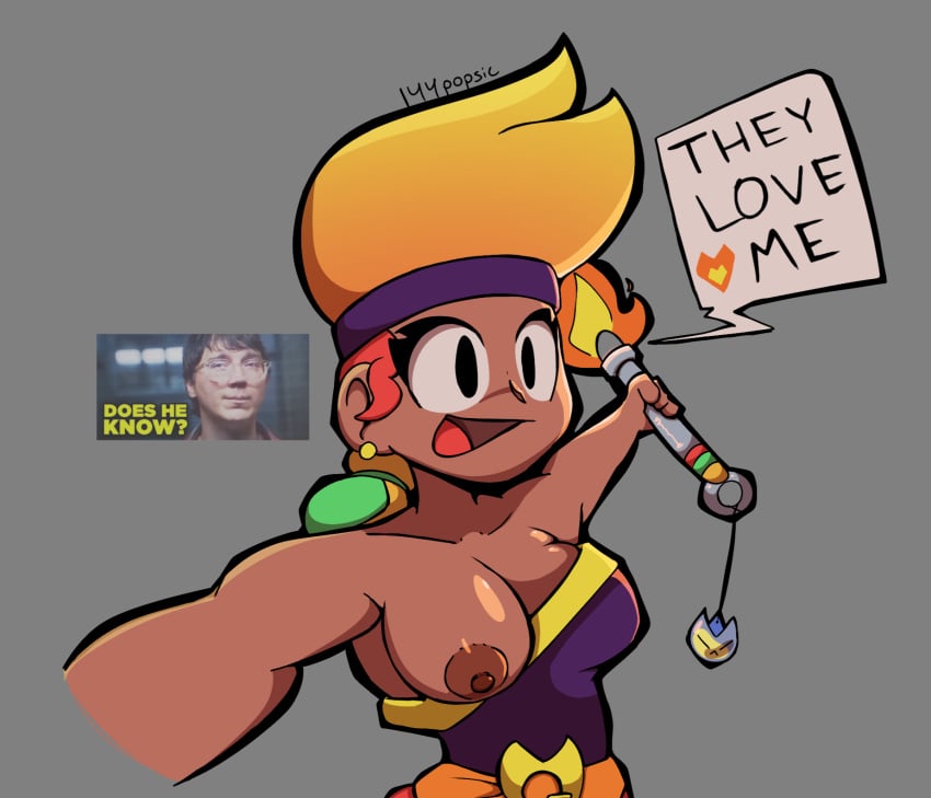 144popsic 1girls accidental_exposure amber_(brawl_stars) areolae brawl_stars breasts erect_nipples female female_only large_breasts nipples tits_out wardrobe_malfunction