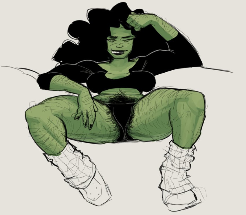 afro artist_request cleavage green_skin hairy hairy_legs hairy_pussy jennifer_walters marvel marvel_comics she-hulk