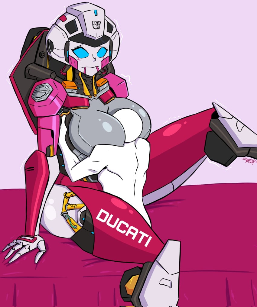 1boy 1girls arcee arcee_(rotb) big_breasts blue_eyes breasts busty ducati_motor_(company) head_between_breasts helmet human human_on_robot redartist robot robot_girl robot_humanoid shivering size_difference thighs transformers transformers_rise_of_the_beasts