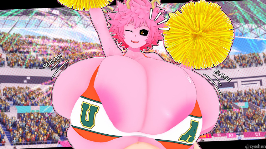 cyshen gigantic_breasts hyper hyper_breasts massive_breasts mina_ashido my_hero_academia paizuri straight tagme