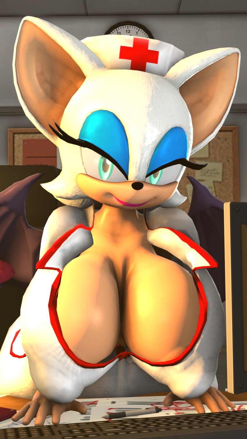 3d 3d_model big_breasts bluewyvern breasts furry kabalmystic mobian mobian_(species) mobian_bat nurse nurse_cap nurse_uniform rouge_the_bat rouge_the_bat_(kabalmystic) sega sonic_(series) sonic_adventure_2 sonic_the_hedgehog_(series) twitter