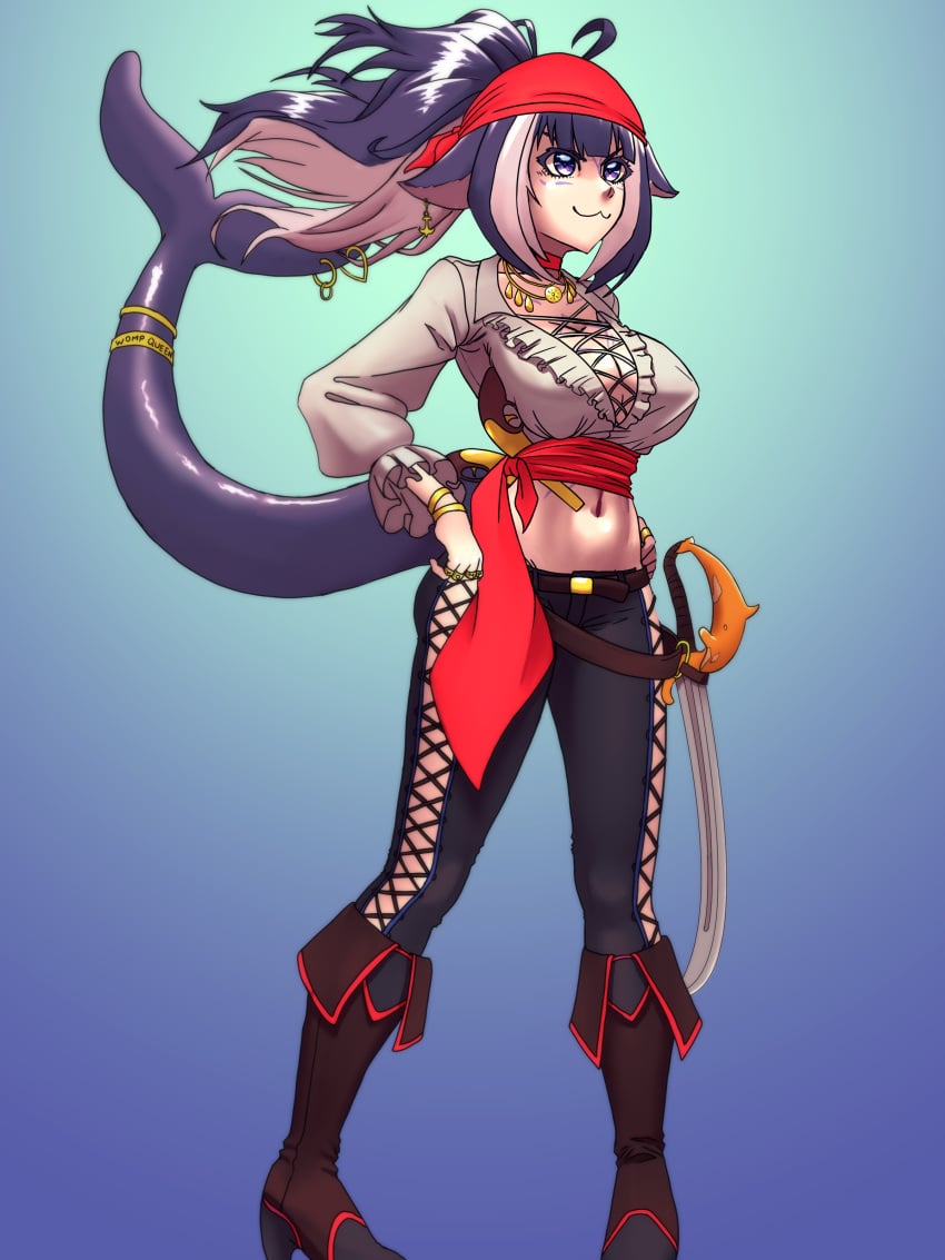 1girls :3 bandana belly belly_button big_breasts biped boots bracelet breasts cat_ears cleavage clothed_female clothing cosplay demihuman digital_media_(artwork) fanart feline female female_focus female_only flintlock flintlock_pistol gun hair hand_on_hip humanoid hybrid jewelry kayserend kemonomimi long_hair monster_girl necklace no_penetration orca orca_girl orca_tail pirate pirate_girl pirate_outfit purple_eyes purple_hair rings sash shylily sword tagme tail_accessory tail_band tail_jewelry thick_thighs two_tone_hair virtual_youtuber vtuber white_shirt