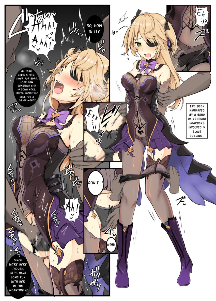 1girls 2024 2boys 2d 2d_(artwork) 2d_artwork arms_behind_back asymmetrical_legwear bare_shoulders black_dress black_panties blonde_hair blush bodystocking breasts captured captured_heroine clothes_pull clothing color crotch crotch_rub crying crying_with_eyes_open dark-skinned_male dialogue dress english_text eyepatch fantasy femsub fingering fischl_(genshin_impact) fishnet_clothing fishnets forced forced_orgasm genshin_impact gloves gothic green_eyes hair_ornament hand_in_panties hand_under_clothes handjob heavy_blush heavy_breathing helpless high_resolution highres hoyoverse japanese_text kidnapped long_gloves long_hair maledom maledom_caption masturbating_other medium_breasts mihoyo moaning molestation mos1613 navel panties pulling_down_pants rape raped restrained restrained_arms ribbon ripped_clothing ripped_pantyhose saliva scared scared_expression screaming shorts simple_background speech_bubble sweat sweating tears text third-party_edit torn_clothes torn_legwear torn_pantyhose translated treasure_hoarders_(genshin_impact) trembling twintails underwear