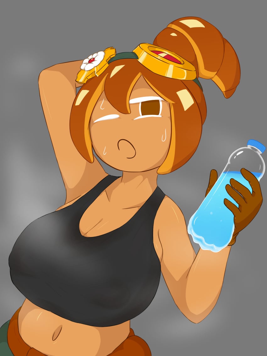 confusedsabron cookie_run cookie_run_ovenbreak croissant_cookie huge_breasts nipple_bulge sweat tank_top