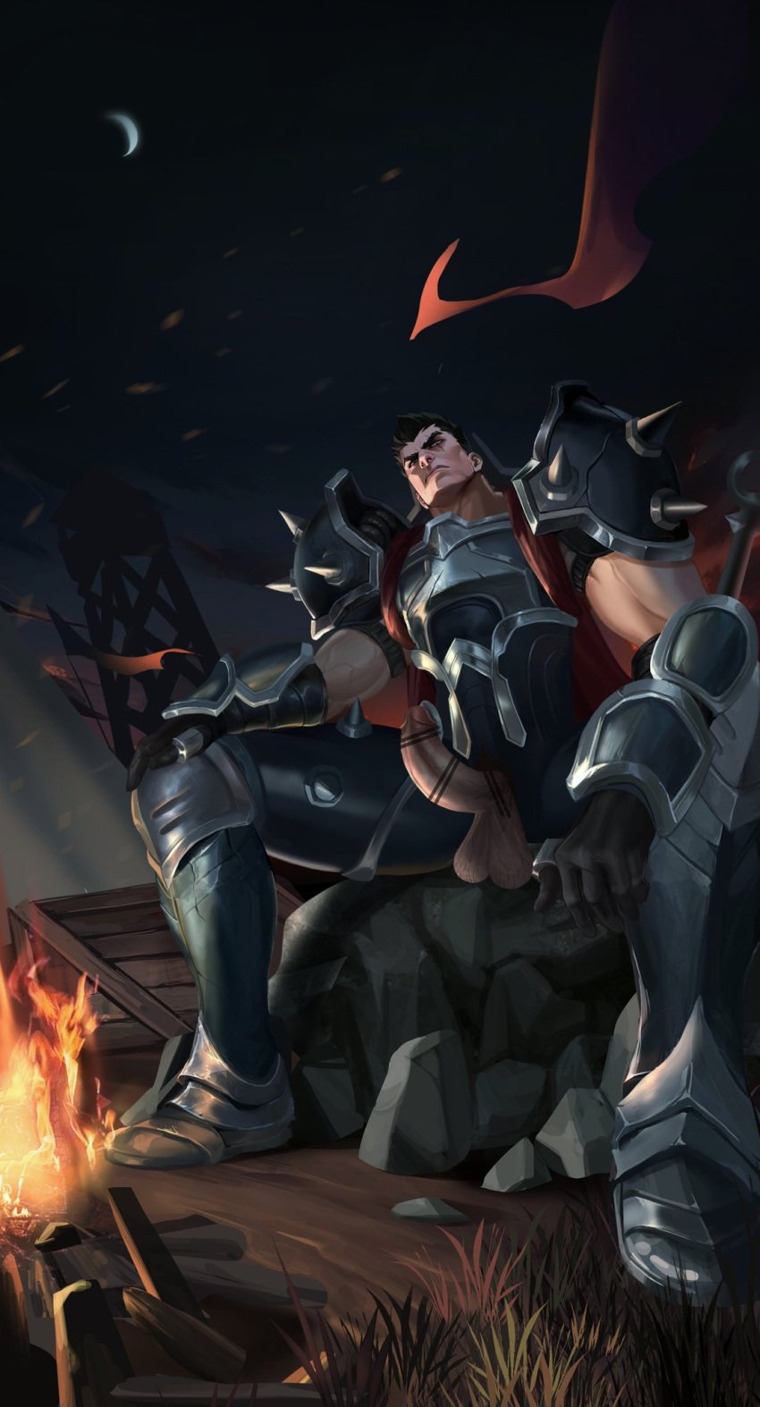 armor balls bara big_balls big_penis bulge clothing daddy darius_(league_of_legends) erection league_of_legends looking_at_viewer male male_only male_pubic_hair manly muscular_male penis riot_games shangxi57994328