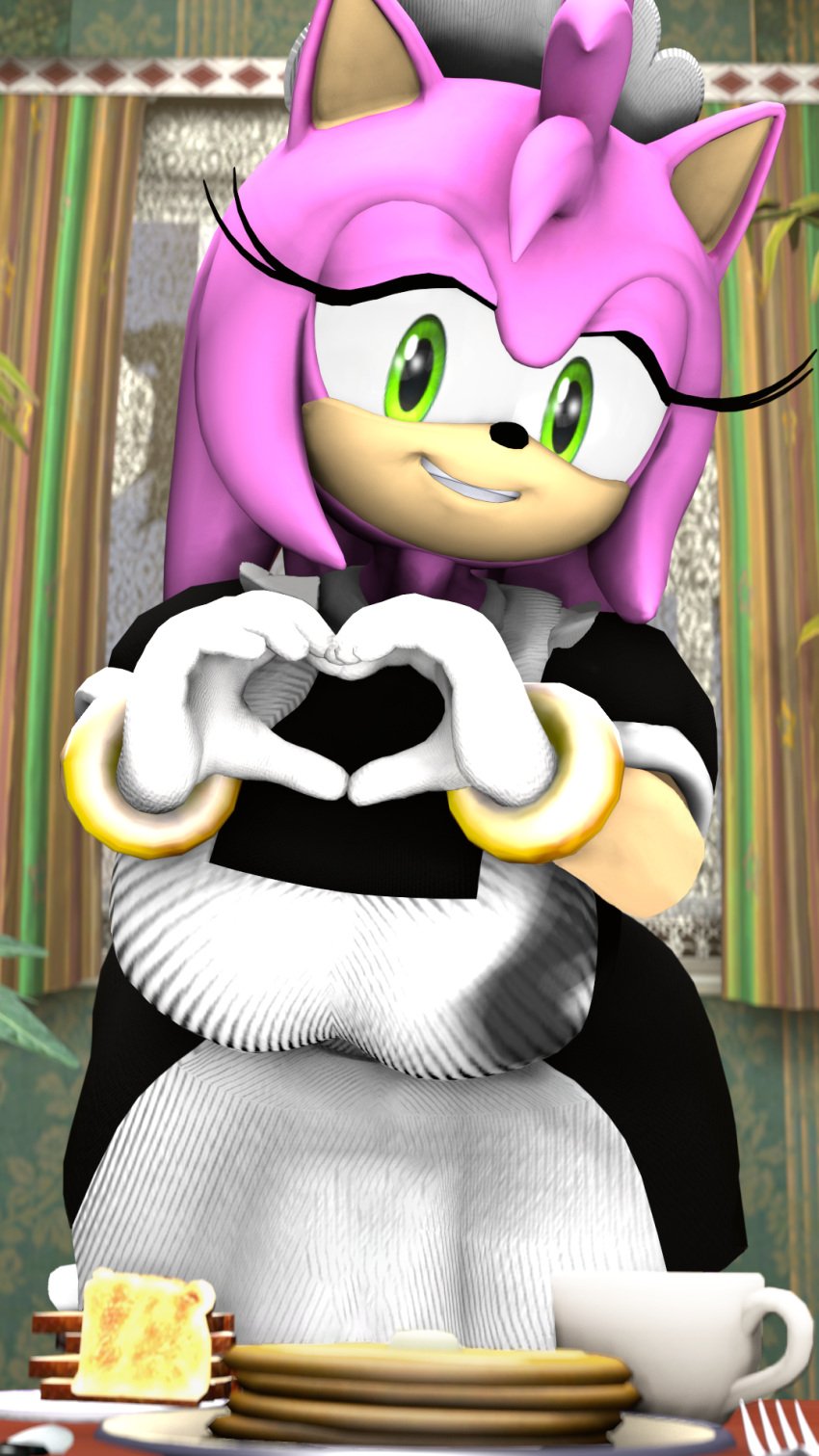 3d amy_rose bluewyvern breakfast food heart love maid maid_uniform sonic_(series) sonic_the_hedgehog_(series)