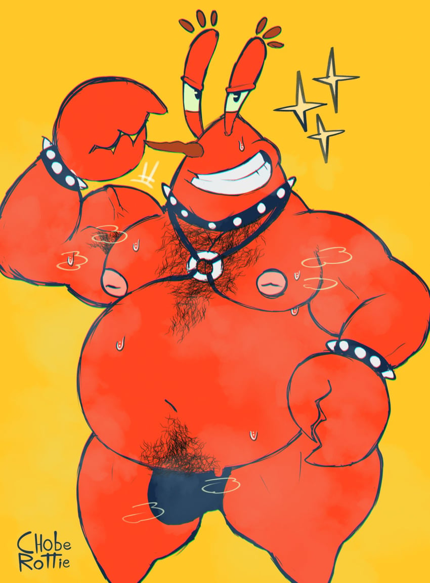 1boy anthro belly biceps big_belly black_jockstrap body_hair chest_hair choberottie crab crustacean fat fat_belly gay grin hairy_chest male male_only moobs mr_krabs muscular_arms musk musk_clouds nickelodeon nipples obese obese_male overweight overweight_male red_body spongebob_squarepants sweat sweating