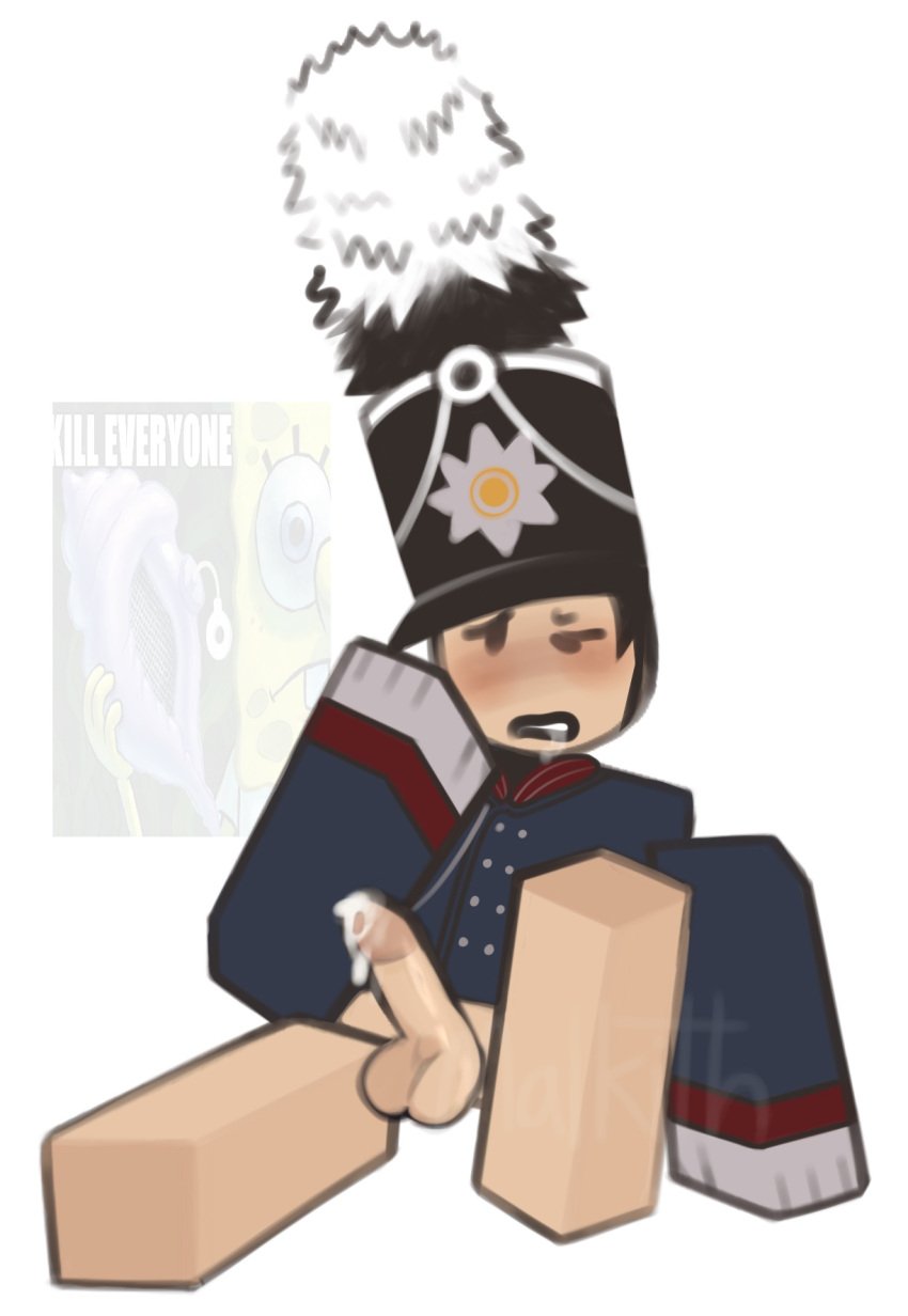 2d 2d_(artwork) 2d_artwork ????? big_hat blush cock cum cumming defmalkith dick drool drooling g&b gloves guts_and_blackpowder hat human im_going_to_regret_this_later male male_only meow officer pantless prussia prussian prussian_officer_(guts_and_blackpowder) roblox roblox_game soldier