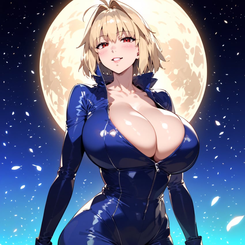 ai_generated alternate_breast_size arcueid_brunestud big_boobs big_breasts blonde_hair bodysuit boobs breasts cleavage curvy hips huge_boobs huge_breasts large_boobs large_breasts looking_at_viewer plump red_eyes smile thick tight_clothing top_heavy tsukihime vampire vampire_girl wide_hips