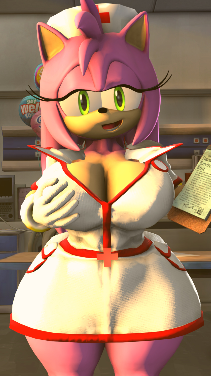 amy_rose big_breasts bluewyvern breasts nurse nurse_cap nurse_uniform sonic_(series) sonic_the_hedgehog_(series) thighs twitter