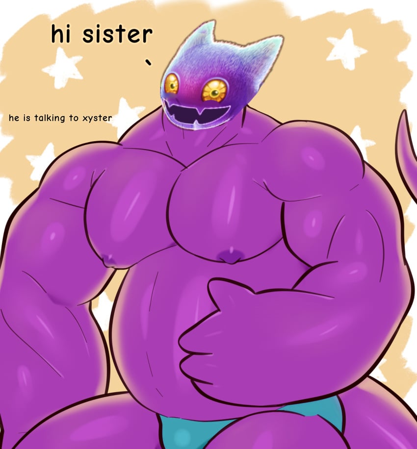 1monster bara big_blue_bubble buff cute edit edited_official_artwork fang fangs feline ghazkin ghazt ghazt_(my_singing_monsters) ghost long_tail muscular my_singing_monsters open_mouth partially_clothed purple_body skin_fangs solo sprite_edit star_background tagme_(artist) talking_to_another third-party_edit unknown_artist yellow_eyes yellow_sclera