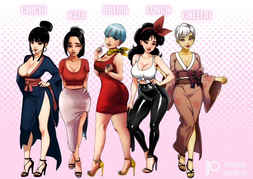 ai_generated alien_girl bulma_briefs cheelai chichi dragon_ball dragon_ball_super dragon_ball_z female green_skin kale launch mozartav multiple_girls