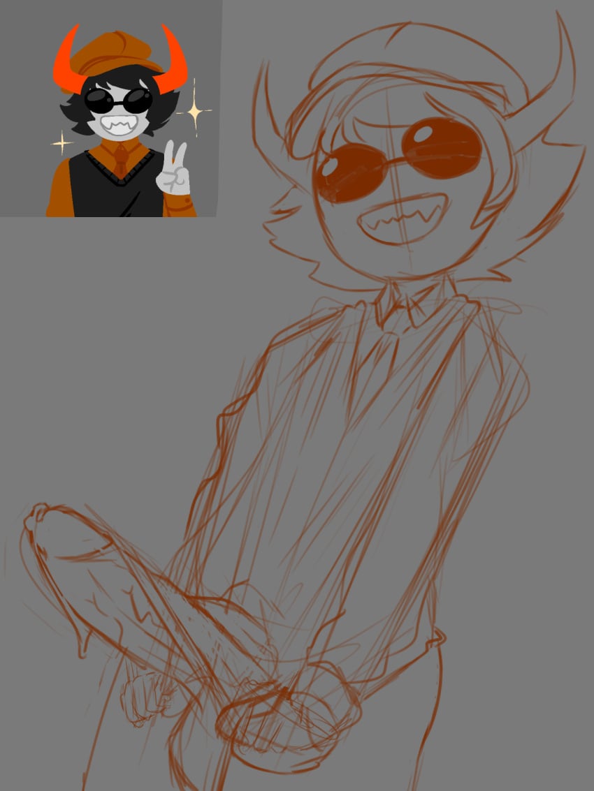 bottomless bottomless_male confusedsabron homestuck homestuck_oc homestuck_troll horns hung_trap sunglasses