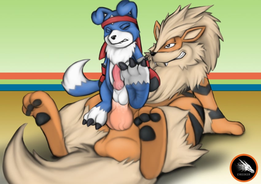 2012 2boys 3_toes anal anal_sex anthro arcanine balls bandana blue canine chest_tuft claws closed_eyes crossover digimon dreiker erection feral furry gaomon gay gloves goldyne grin headband hindpaw knot male male_only mammal nude pawpads paws penetration penis plantigrade pokemon pokemon_(species) sex sitting soles toe_claws toes wincing yaoi