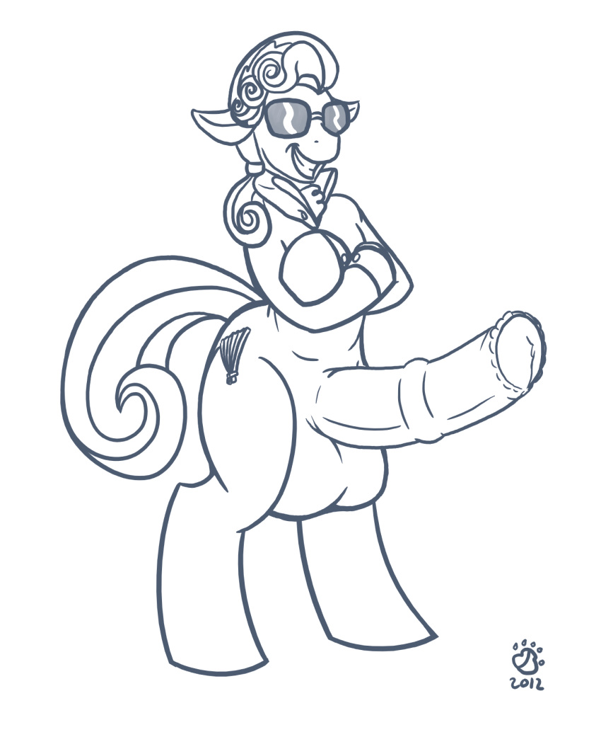 1boy 2012 anthro badgerben balls cutie_mark equine erection eyewear friendship_is_magic hair hoity_toity_(mlp) horse hyper hyper_penis line_art looking_at_viewer male male_only mane my_little_pony nude penis pony simple_background smile solo sunglasses white_background