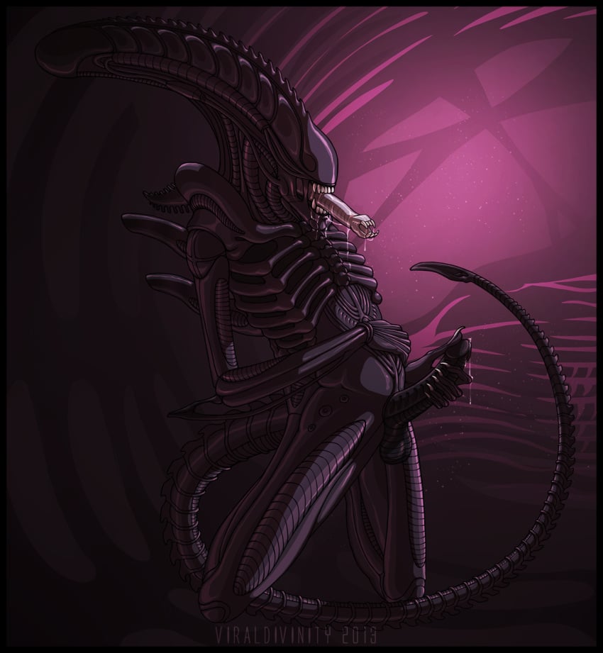 1boy alien alien_(franchise) balls black_body black_penis black_skin h.r._giger male male_only male_xenomorph masturbation nude penis precum solo uncensored viral_divinity xenolugia150 xenomorph