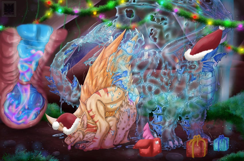 1girls absurd_res aquatic_dragon ass avian belly_bulge bodily_fluids bulge christmas cross_section cum cum_in_pussy cum_in_uterus cum_inside dildo dragon draken_(fufila321) duo egg egg_implantation female feral from_behind genital_fluids genitals gift goo_(disambiguation) goo_dragon gryphon hi_res holidays impregnation internal iridecent_cum knot knotting male marine mel21-12 mythological_avian mythology orgasm penetration penis pussy sex sex_toy spread_legs straight translucent uterus vaginal_penetration