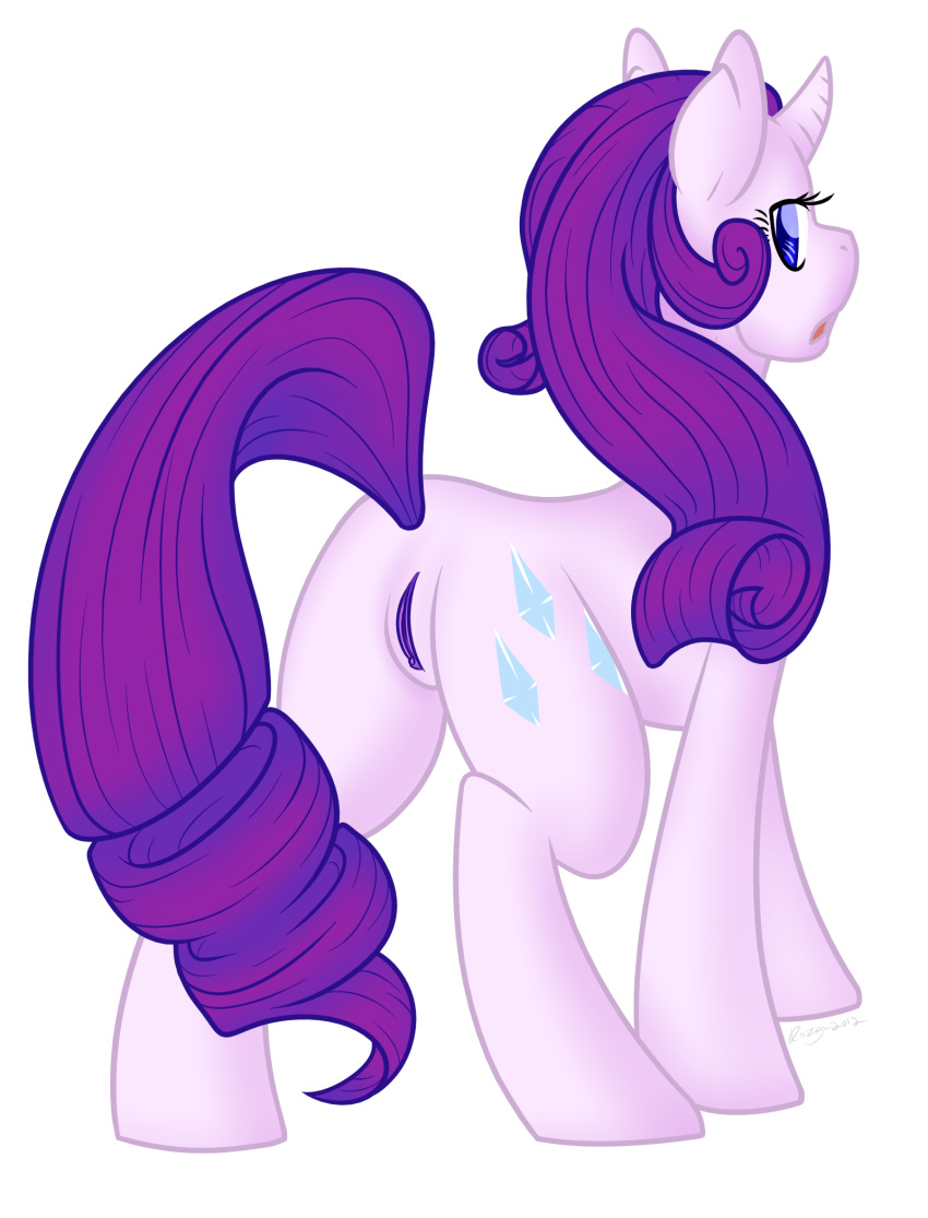 back_view blue_eyes color cutie_mark ears eyes female female_only friendship_is_magic fur furry furry_ears hair horn looking_back my_little_pony nudity open_eyes pony purple_hair rarity_(mlp) rozga smooth_skin solo transparent_background unicorn vulva