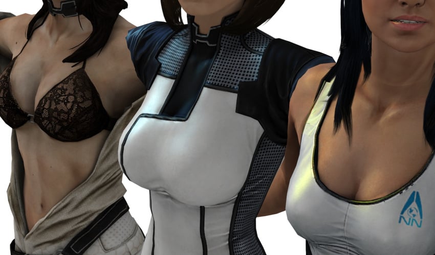 3d 3girls big_breasts bra breast_focus breasts cleavage diana_allers eva_core female female_only mass_effect mass_effect_3 miranda_lawson multiple_girls unknown_artist