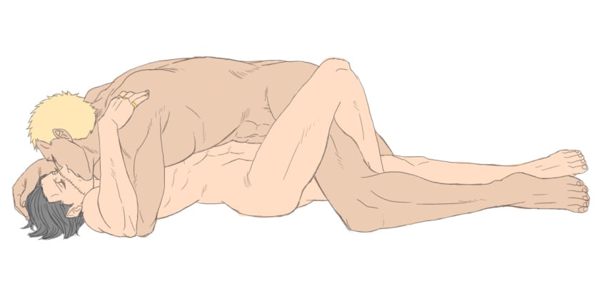 2boys donquixote_doflamingo french_kiss gay kissing male male_only nude one_piece sir_crocodile straight_hair yaoi
