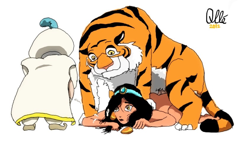 1girls 2012 aladdin anal bestiality caught color disney disney_princess father_and_daughter feline female fur furry human interspecies male multiple_males penis princess_jasmine prone_bone qlle rajah royalty sultan_(aladdin) tiger zoophilia