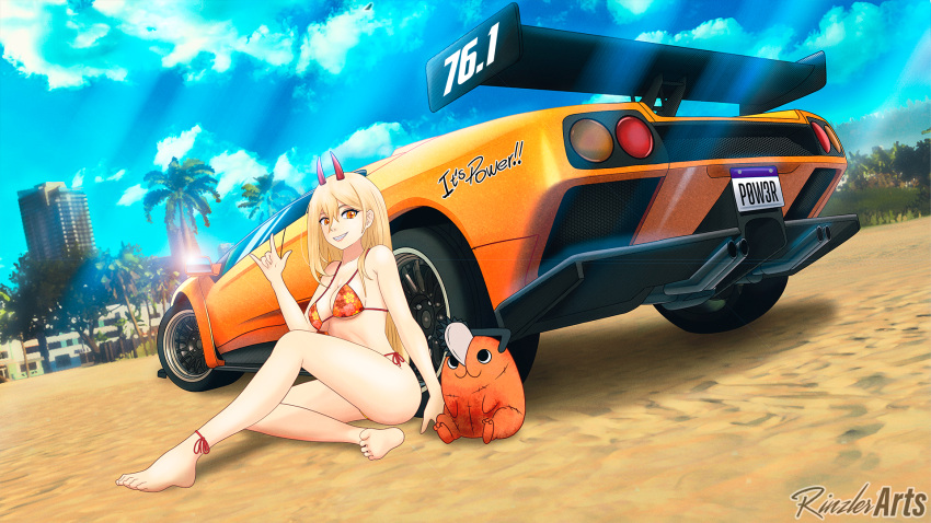 beach bikini car chainsaw_man feet female lamborghini lamborghini_diablo lamborghini_diablo_gtr pochita_(chainsaw_man) power_(chainsaw_man) race_car rinzler sports_car