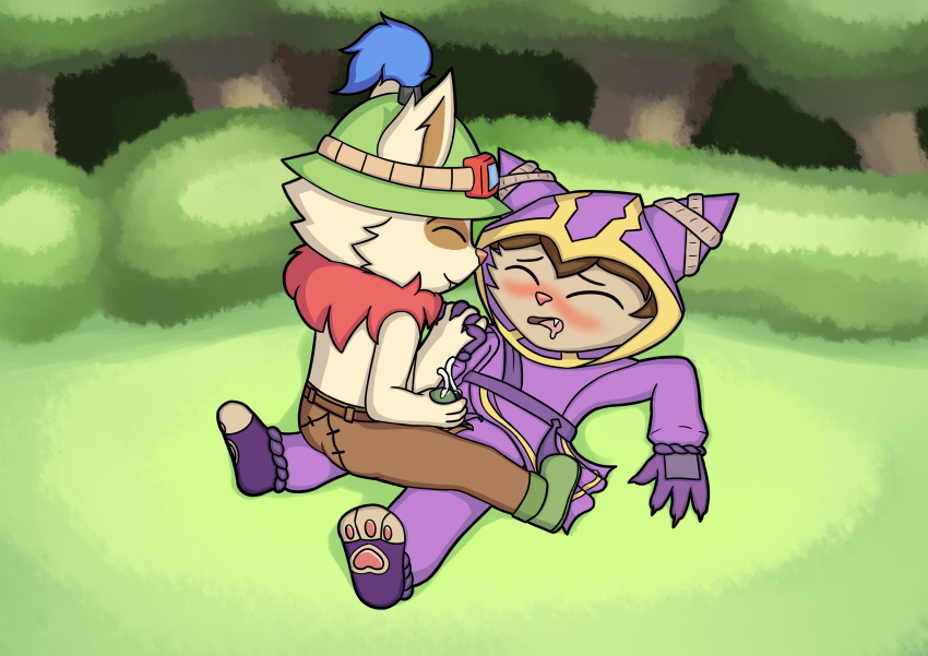 2boys anthro blush cum cumming_together fur furry gay kennen league_of_legends teemo thunderlewd yaoi yordle