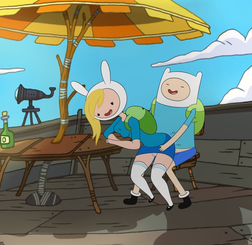 accurate_art_style adventure_time backpack bag black_bead_eyes bpq00x clothed_sex female finn_the_human fionna_the_human_girl human male mob_face pussy sex straight tagme thighhighs