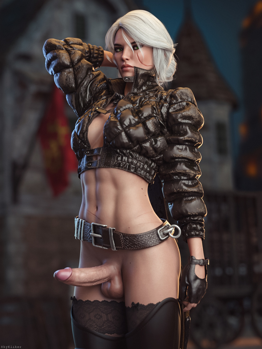 1futa 3d 3d_(artwork) abs athletic_female ciri futa_only futanari gloves green_eyes looking_at_viewer muscles render scar scar_on_face scared skykliker stockings sword testicles the_witcher_(series) the_witcher_3:_wild_hunt veiny_penis white_hair