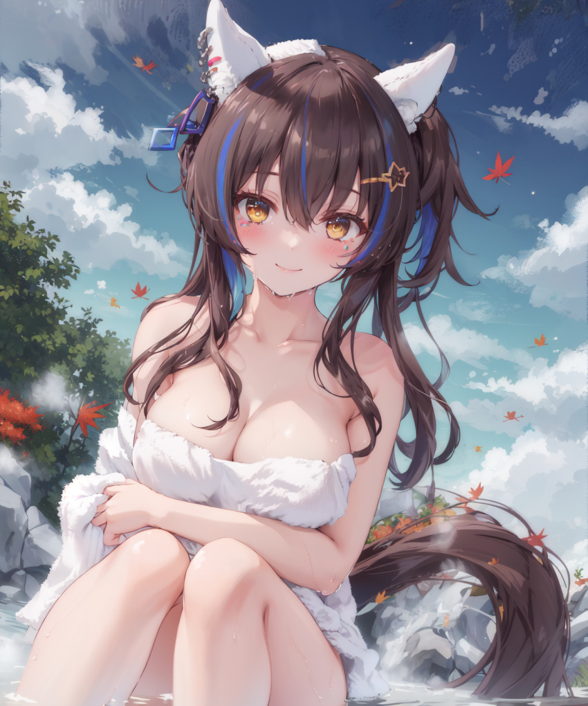 ai_generated animal_ears daitaku_helios_(umamusume) female gyaru hair_pin horse_girl towel_wrap two_tone_hair umamusume umamusume_pretty_derby