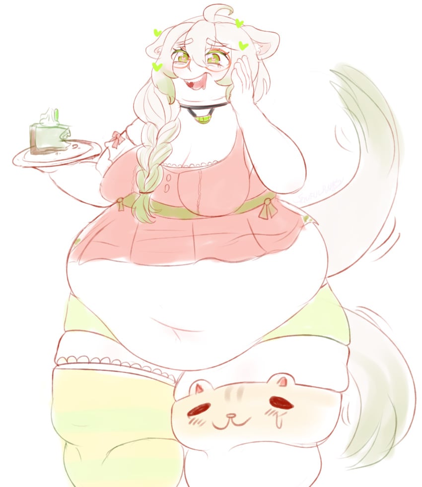 animal_ears animal_tail fat fat_female fat_fetish holding_food holding_object laimu obese obese_female tailwag vinesauce virtual_youtuber white_background white_hair