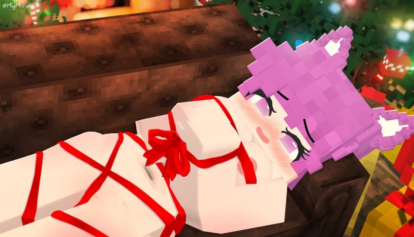 1girls 3d big_breasts big_penis blush bondage christmas completely_nude completely_nude_female mine-imator minecraft mizuki_(mymizukid) mymizukid naked penis pink_ears pink_eyes pink_hair pussy pussy_juice ribbon ribbon_bondage sex tagme