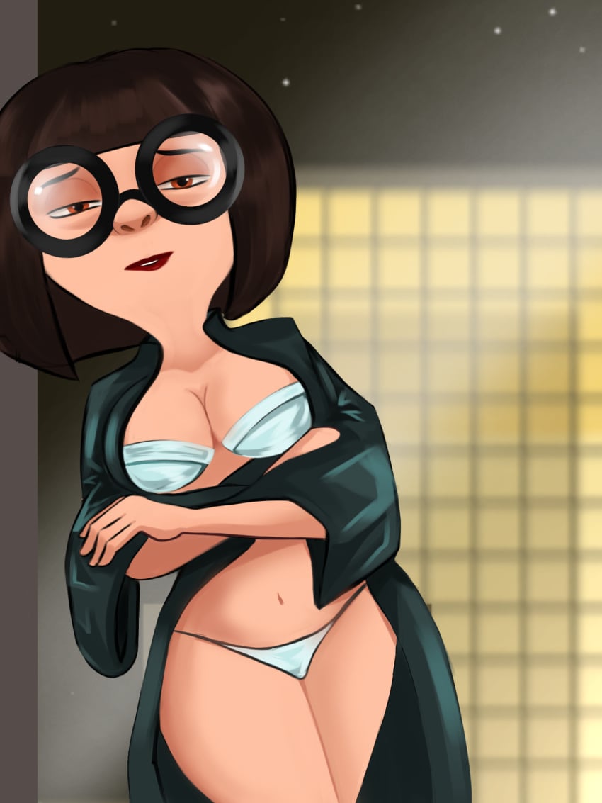 bob_cut bra_and_panties disney edna_mode lingerie pixar red_lipstick shortstack sleepwear the_incredibles