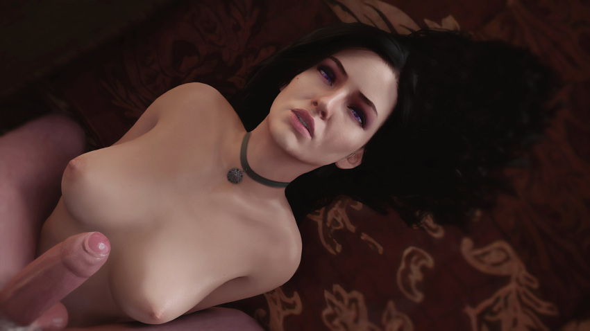 1female 1male 3d athazel black_hair breasts collar dick light-skinned_female light-skinned_male male/female nipples purple_eyes straight the_witcher_(series) the_witcher_3:_wild_hunt yennefer