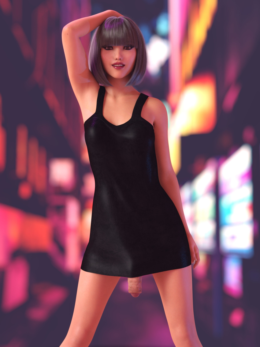 1futa asian asian_futa asian_futanari bangs big_penis black_hair bottomless breasts brown_eyes clothed clothing cock daz3d daz_3d daz_studio dick dickgirl dress flaccid foreskin futa_only futanari human jordanja light_skin mostly_clothed penis short_hair solo