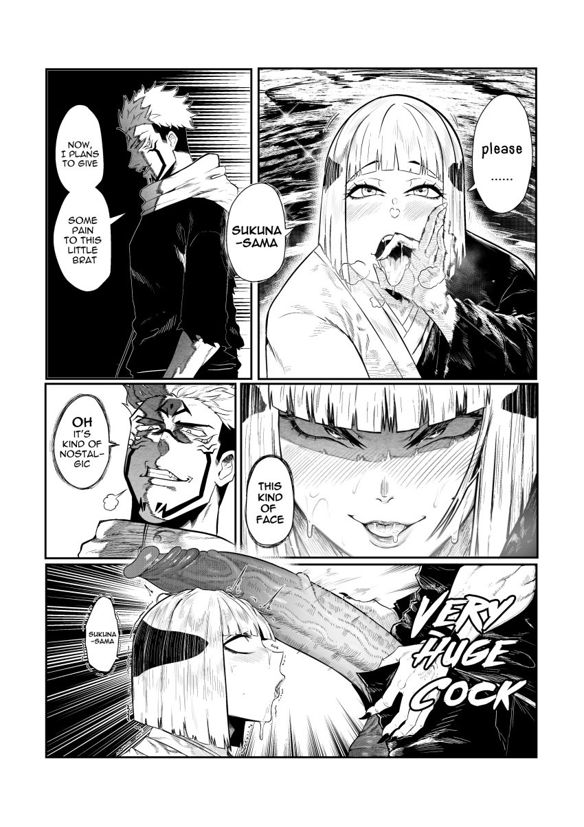 1ambiguous 1boy big_penis comic fellatio fellatio_gesture green_(artist) itadori_yuuji jujutsu_kaisen large_penis monochrome open_mouth oral penis_awe ryoumen_sukuna_(jujutsu_kaisen) short_hair uraume