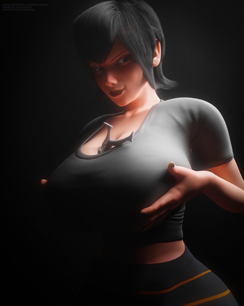 breast_squeeze breast_squish breasts femdom giantess height_difference hotel_transylvania mavis_dracula miniguy size_difference smothering sprankeez trapped_in_breasts