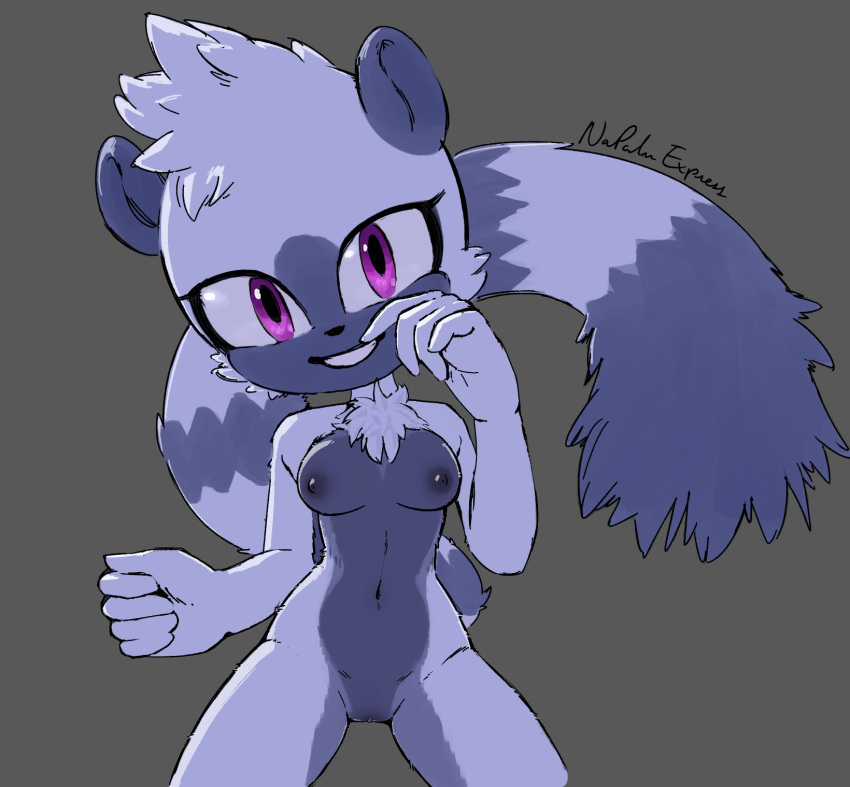 2020 5_fingers anthro areola biped black_nose breasts chest_tuft clitoris collaboration digital_media_(artwork) exposed_breasts eyelashes female fingers fur genitals grey_areola grey_background grey_body grey_clitoris grey_ears grey_fur grey_nipples grey_tail hi_res humanoid idw_publishing lemur looking_at_viewer mammal markings medium_breasts multicolored_body multicolored_fur napalm_express navel nipples nude primate purple_eyes pussy ring_(marking) ringed_tail rubrad sega signature simple_background smile solo sonic_(series) sonic_the_hedgehog_(comics) sonic_the_hedgehog_(idw) sonic_the_hedgehog_(series) strepsirrhine striped_markings striped_tail stripes tail tail_markings tangle_the_lemur third-party_edit tuft two_tone_tail