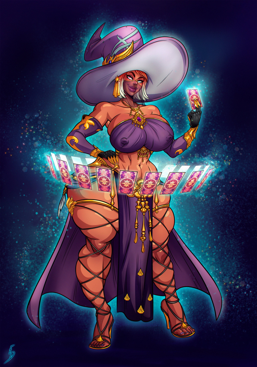 1girls 2023 big_breasts big_penis bottom_heavy breasts card clothed clothing curvy dark-skinned_female dark_skin eroseroticart female female_only full_body huge_hips human loincloth magic magic_user mostly_nude short_hair solo standing thick_thighs veil veiny_penis wide_hips witch witch_hat