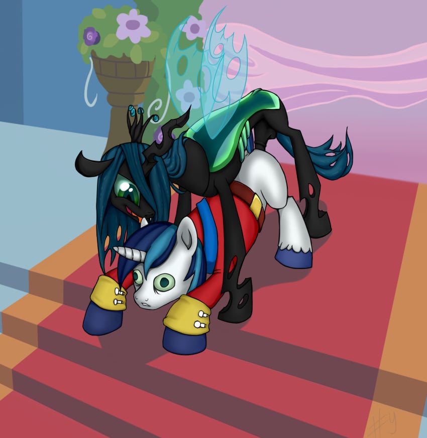 1boy 1futa changeling equine friendship_is_magic furry futa_on_male futanari intersex mind_control my_little_pony penis queen_chrysalis_(mlp) sharpy shining_armor_(mlp) smooth_skin wings