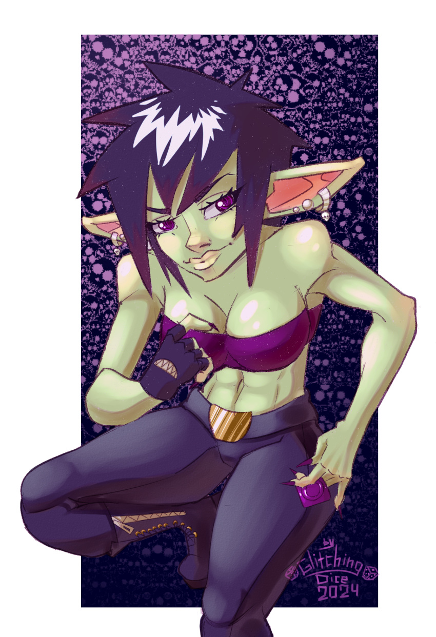 black_hair condom glitchingdice goblin goblin_female muscles muscular_female prostitution purple purple_eyes