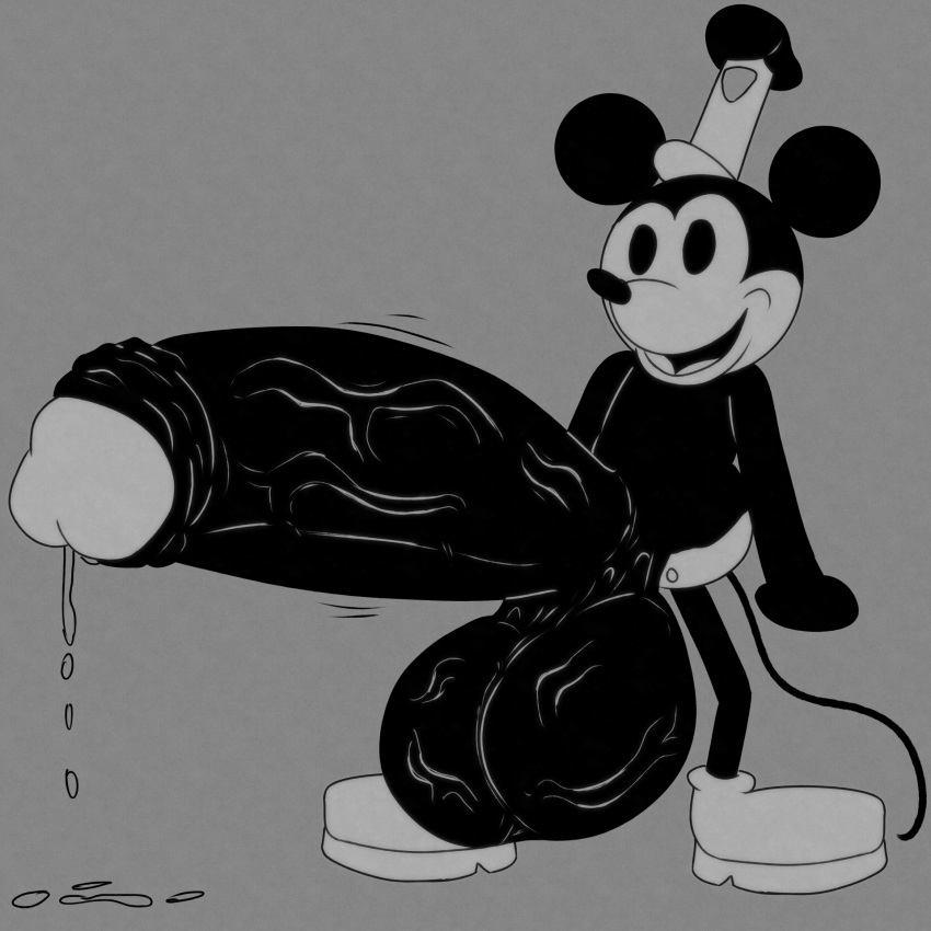 balls big_balls big_penis black_and_white disney dripping_precum furry furry_only male_only mickey_mouse nastybluepal penis precum public_domain steamboat_willie