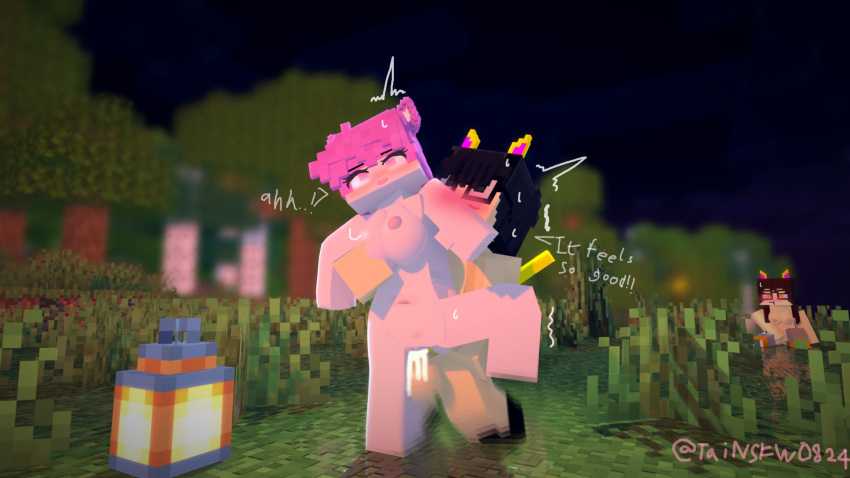 1boy 2girls 3d big_breasts big_penis blush completely_nude completely_nude_female mine-imator minecraft mizuki_(mymizukid) naked penis pink_ears pink_eyes pink_hair pussy pussy_juice sex tagme tainsfw0824