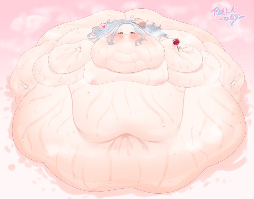 big_belly blob eri_(my_hero_academia) fat fat_female fat_fetish grey_hair morbidly_obese morbidly_obese_female my_hero_academia obese obese_female petting petting_head sweat sweating sweaty sweaty_body ussbbw