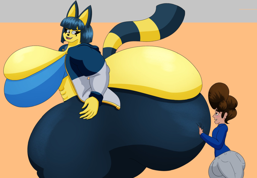 2023 abs animal_crossing ankha ankha_thompson_(user3345) anthro ass_grab ass_squeeze ass_squish big_ass big_breasts blush breasts bubble_butt bulge busty curvy feline female femboy hand_on_ass huge_ass huge_breasts human justin_(user3345) larger_female looking_back male nintendo overweight overweight_female smaller_male thick_thighs user3345 wide_hips