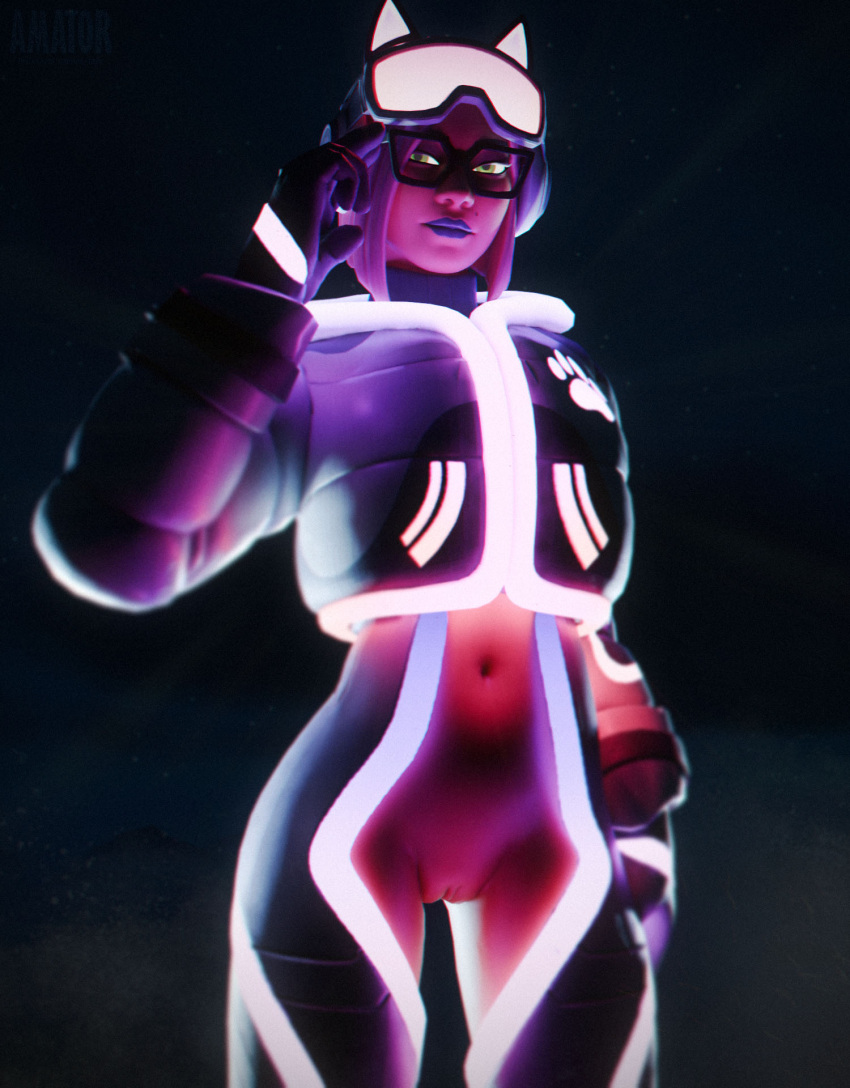 amatornsfw exposed_pussy female female_only fortnite glasses glowing_clothing looking_at_viewer lynx_(fortnite) mostly_clothed mostly_clothed_female pussy tagme trailblazer_lynx_(fortnite)