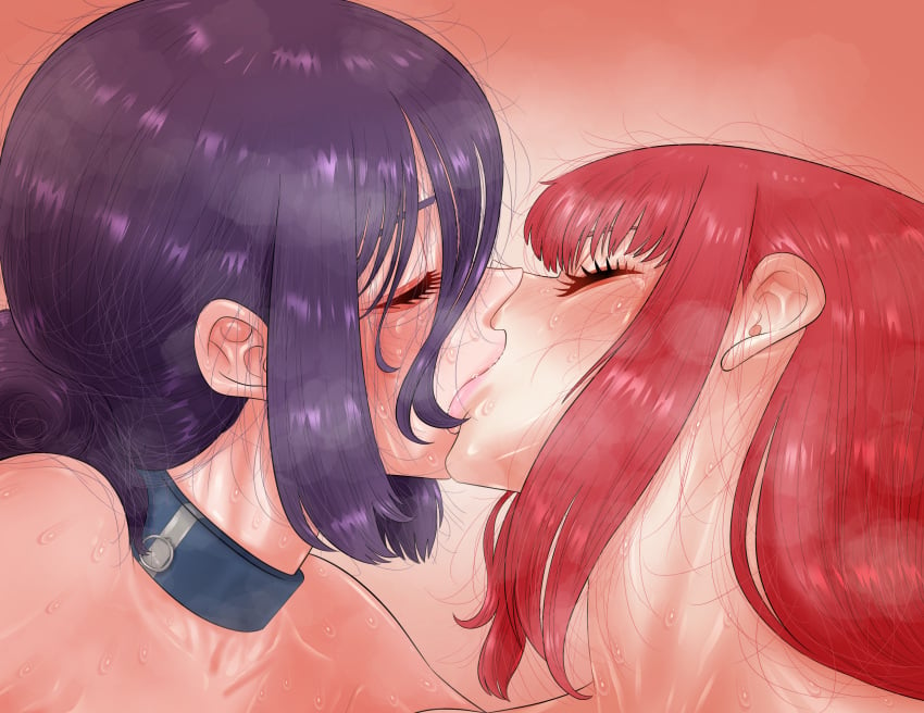 2girls chainsaw_man extreme_french_kiss female female_only kissing makima_(chainsaw_man) mappa multiple_girls nude red_hair reze_(chainsaw_man) taejaho yuri